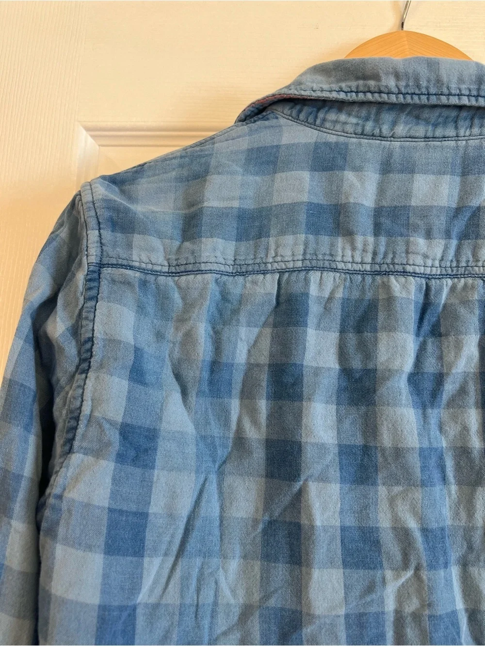 Faherty men S reversible long-sleeve cotton work shirt blue plaid retro vintage